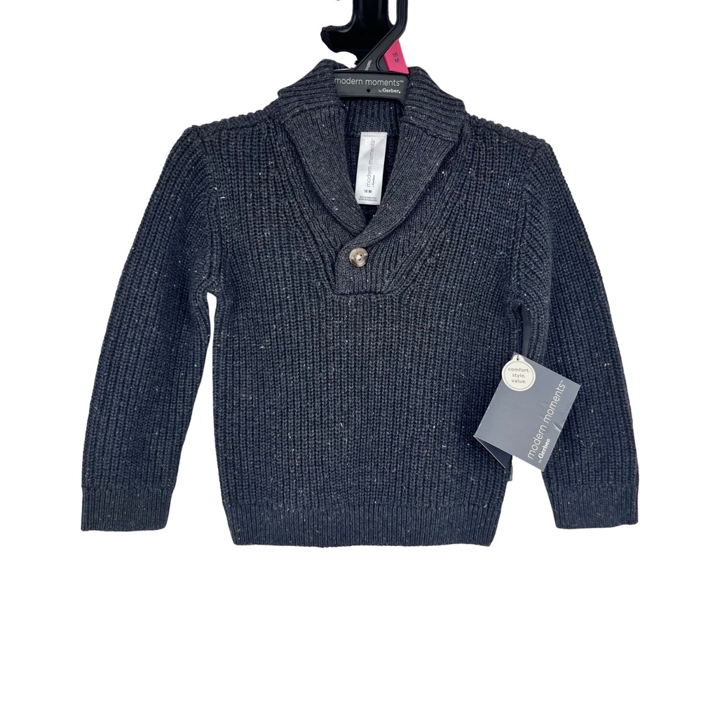 Modern Moments Shawl Collar Sweater Baby 18M Dark Grey Blue Ribbed Knit Pullover